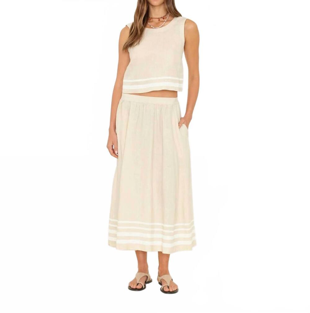NEW XIRENA lucille linen skirt in tan/ white